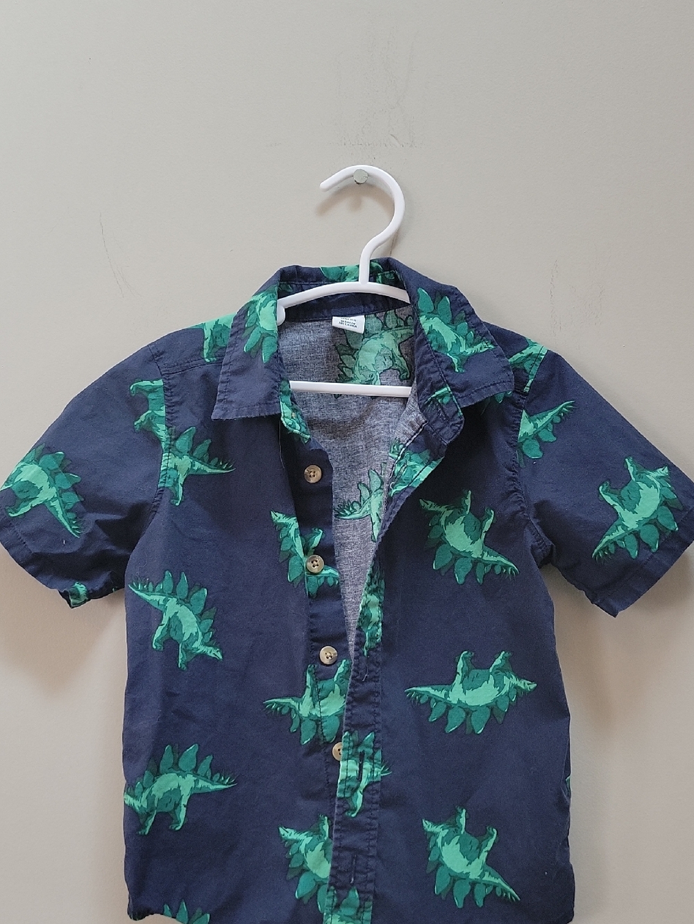 Old Navy Navy Button-Down Shirt with Green Dinosaur Print
